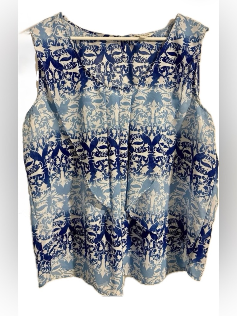 Blue Ombré Ruffled Sleeveless Blouse 3X Layered Damask Print by Tantrums